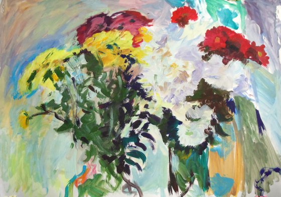 Two bouquets. Acrylic paints on dense paper. 61X43 cm.