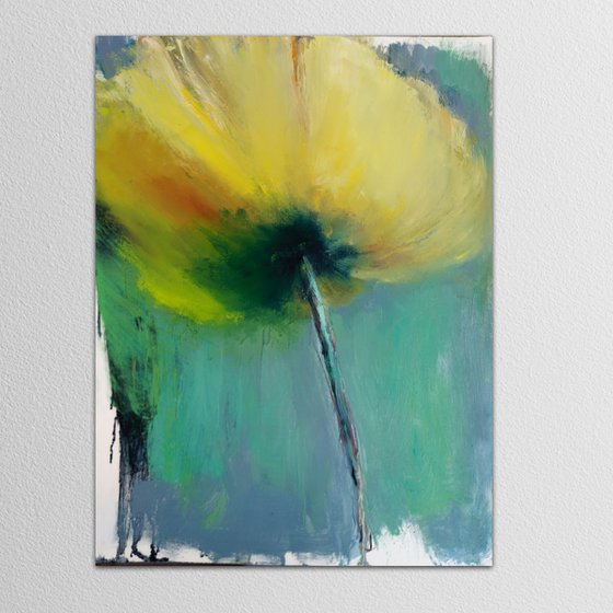 Yellow Poppy flower Painting on paper Original Artwork