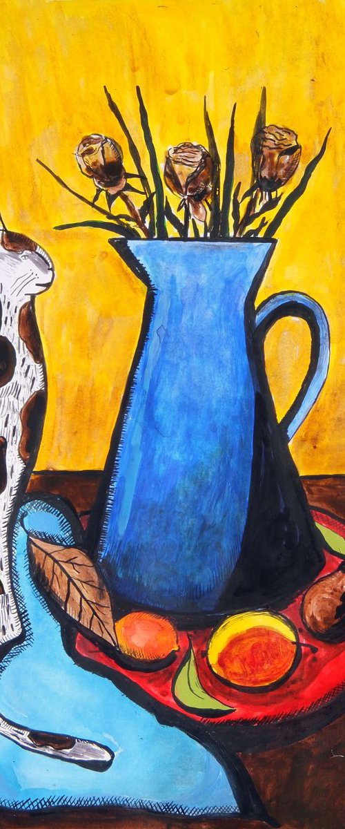 Still life with a cat by Elizabeth Vlasova