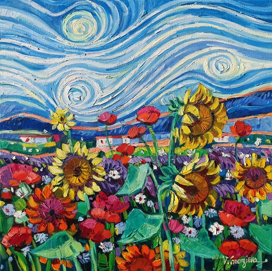 Summer fields under Gogh sky