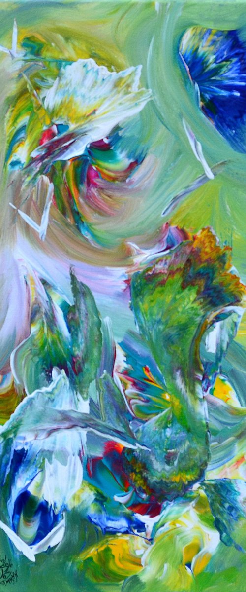 Garden of love - free shipping - palette knife painting - ready to hang by Isabelle Vobmann