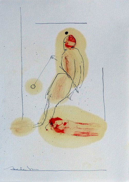 People 19-39, ink and oil on paper 29x21 cm by Frederic Belaubre
