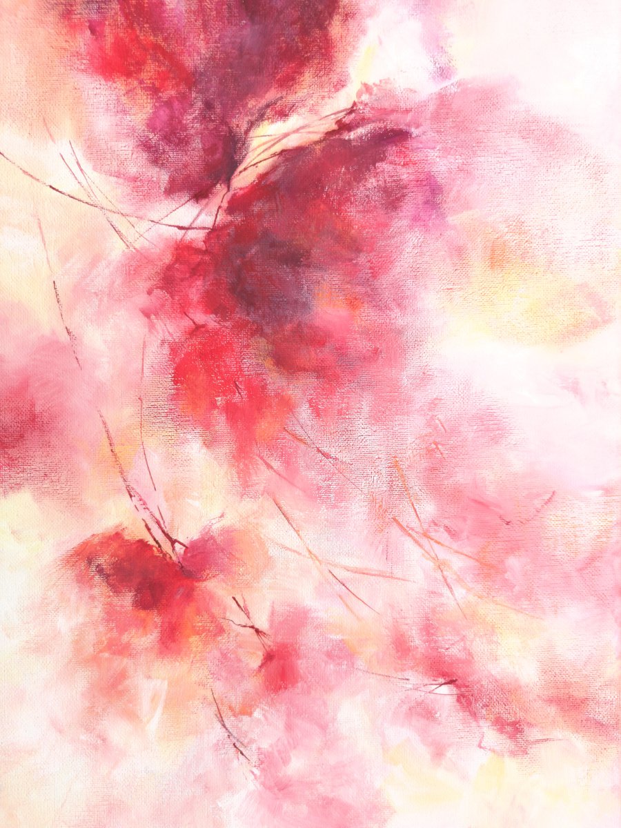 Abstract floral art, red loose flowers painting Summer mood by Olya Grigo