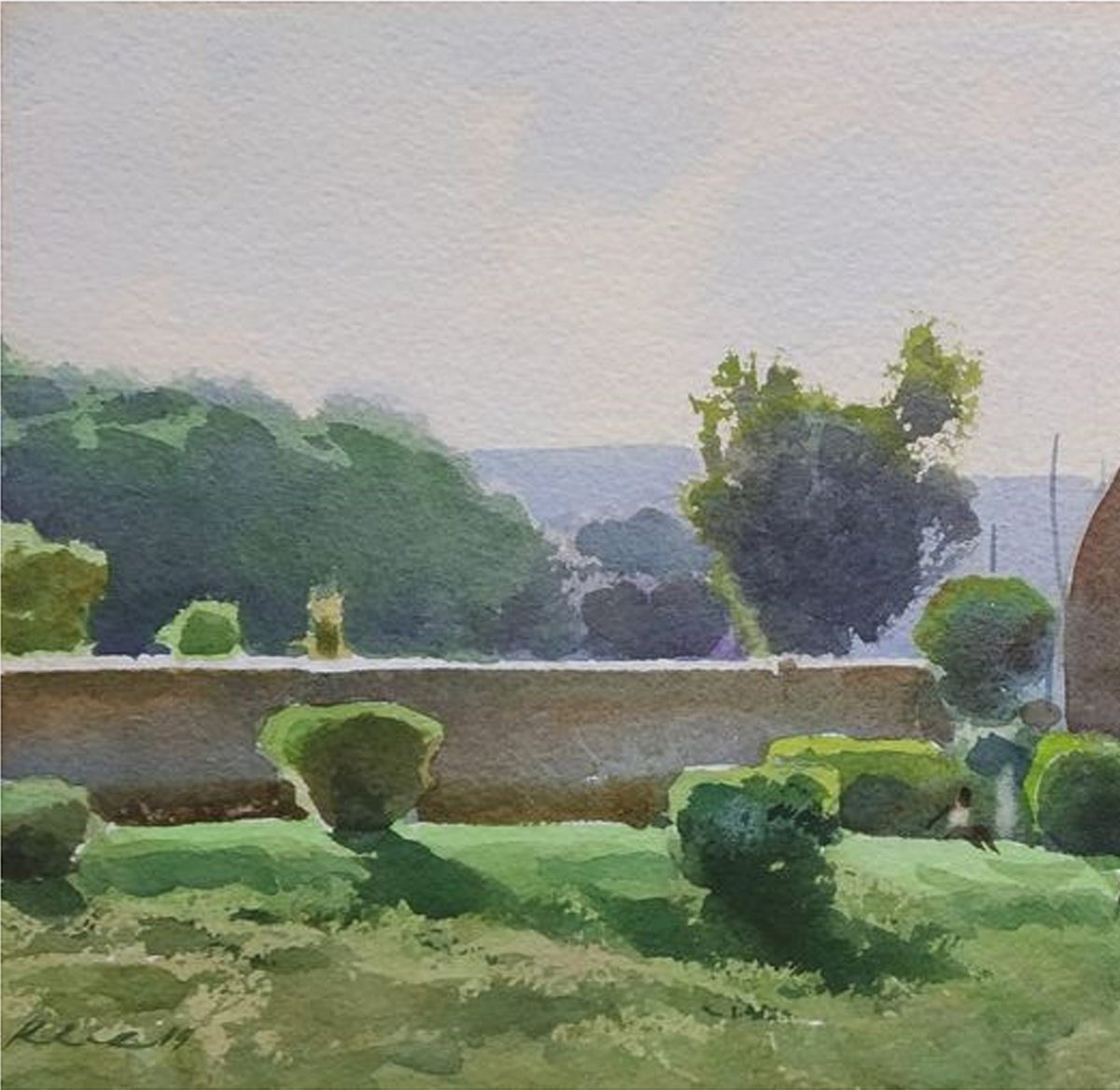 Impressionistic Landscape Watercolour By Riaz Samadhan, 7 X 7", Public Garden, Pune, Original Artwork