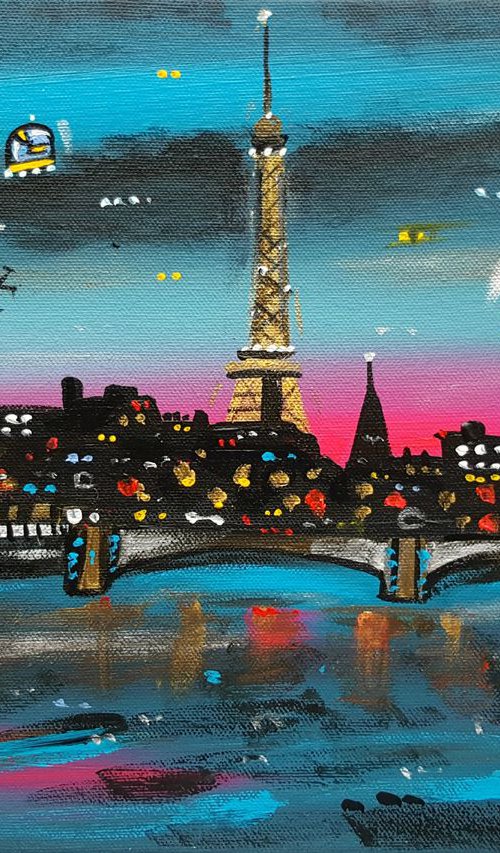 Futuristic Paris at night by Maria Luisa  Azzini