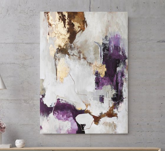 "Pink Flux" Purple gold abstract acrylic art