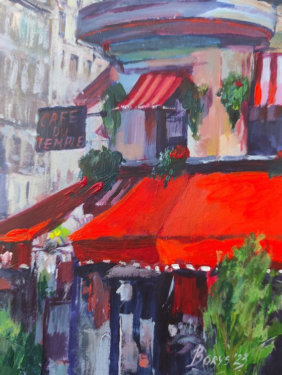 French cafe with a red roof