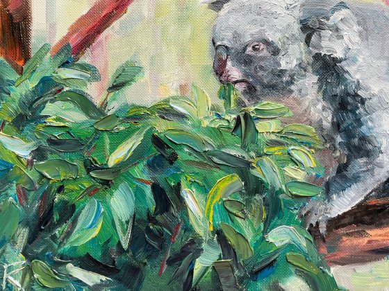 Koala Oil Painting, Cute Bear Original Artwork, Australia Wall Art, Animal Home Decor