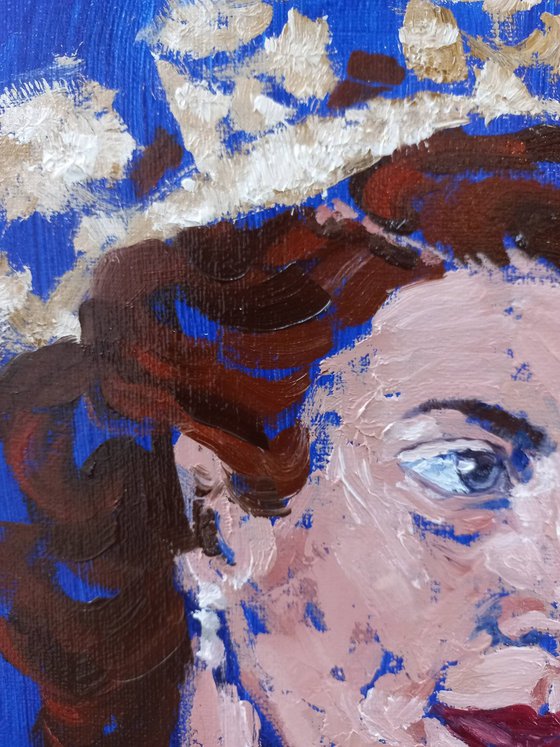 God Save The Queen. Oil portrait of Elizabeth II. 11.8x11.8inc/30x30cm