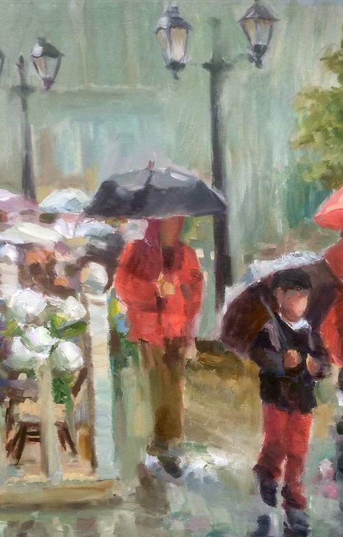 Rain in city original painting by Ann Krasikova