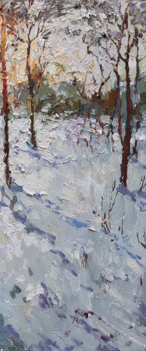 Winter  forest - Original oil painting by Anastasiia Valiulina