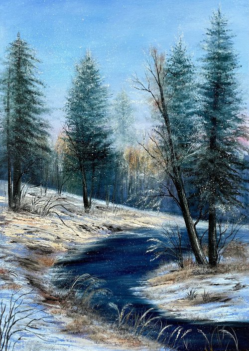 Winter forest river by Tanja Frost