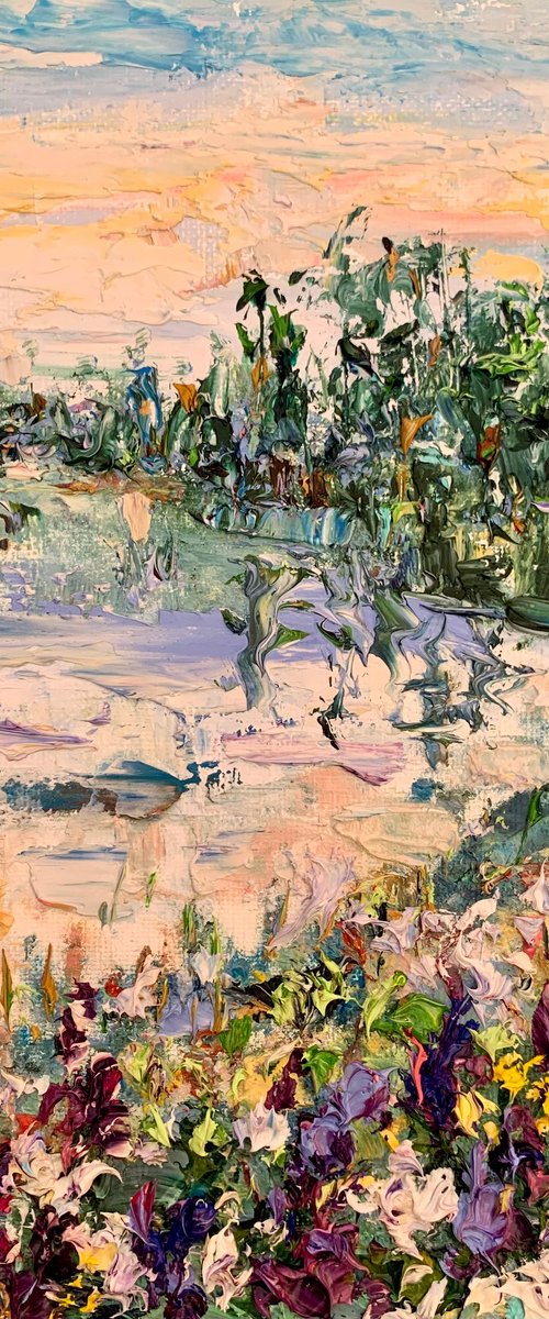 Lupine flowers by the pond by Vilma Gataveckienė