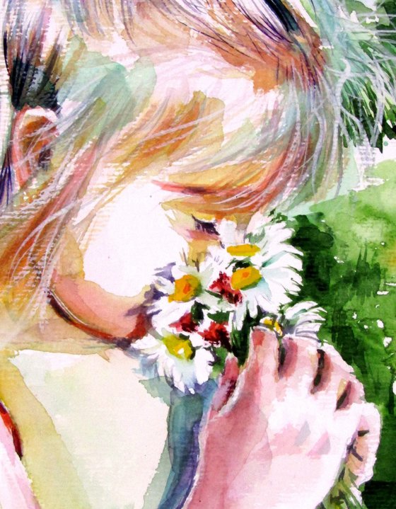 Girl with white flowers