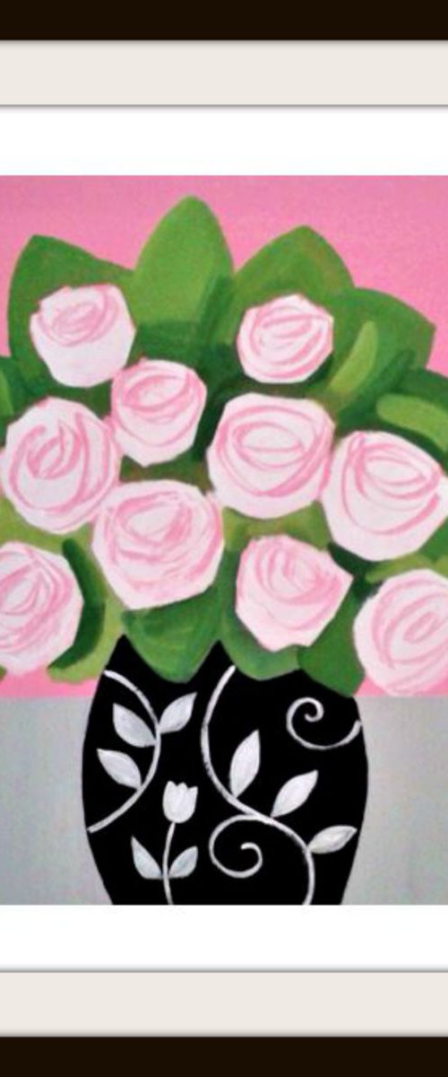Roses in a Black Vase by Jan Rippingham