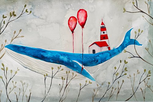 Whale with Red Balloons by Evgenia Smirnova