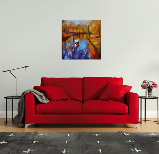 Golden season. Large abstract Landscape Oil