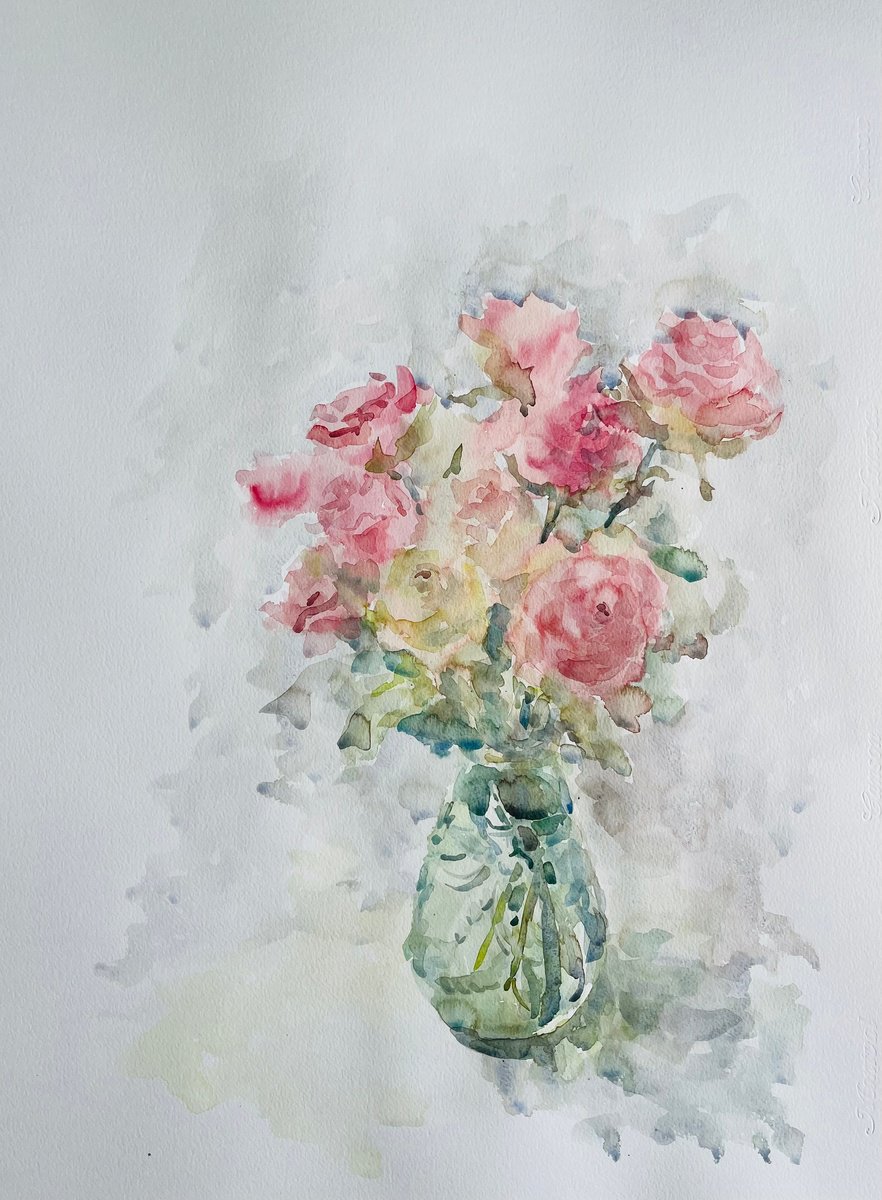 Impressionistic Watercolour , Roses 19,7X25,6 In By Elena Klyan, 20 X 26, Artwork For Sale On Artfinder