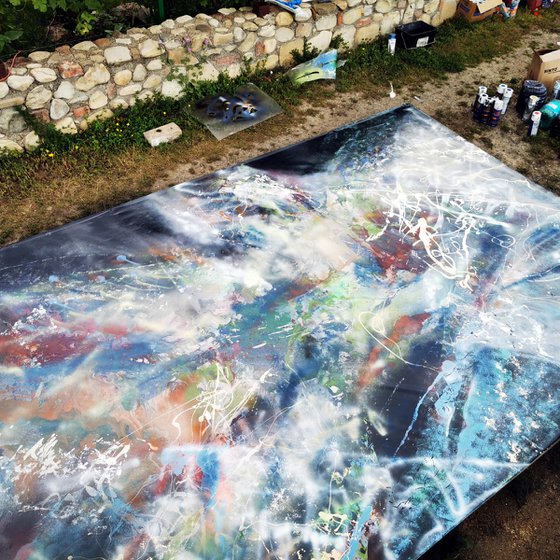 Gigantic xxl huge scale painting graffiti Flying shape of a dream by master O Kloska