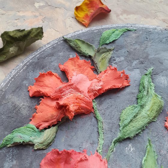 Sculpture painting, red flowers impasto art Red poppies