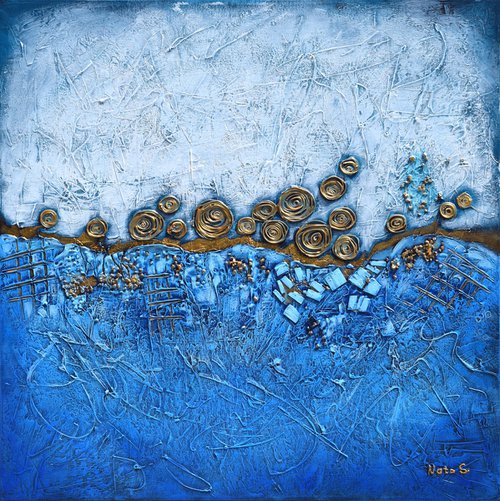 Blue Abstract Textured Painting by Nataliya Stupak