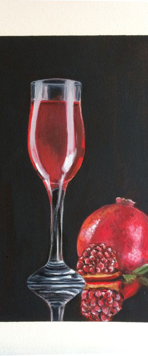 Still life with wine and pomegranate by Ira Whittaker