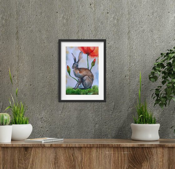 Rabbit In Poppy Flower Field (small)