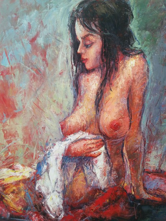 Nude-1(Oil painting, 70x100cm, palette knife)