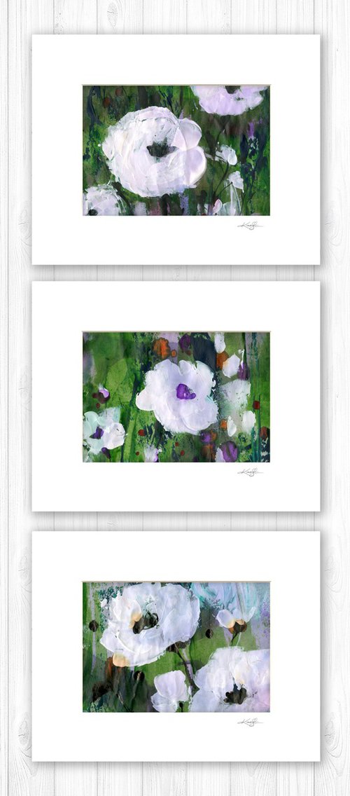 Abstract Floral Collection 2 - 3 Flower Paintings in mats by Kathy Morton Stanion by Kathy Morton Stanion