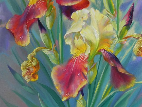 "Irises" Original painting Oil on canvas Home decor