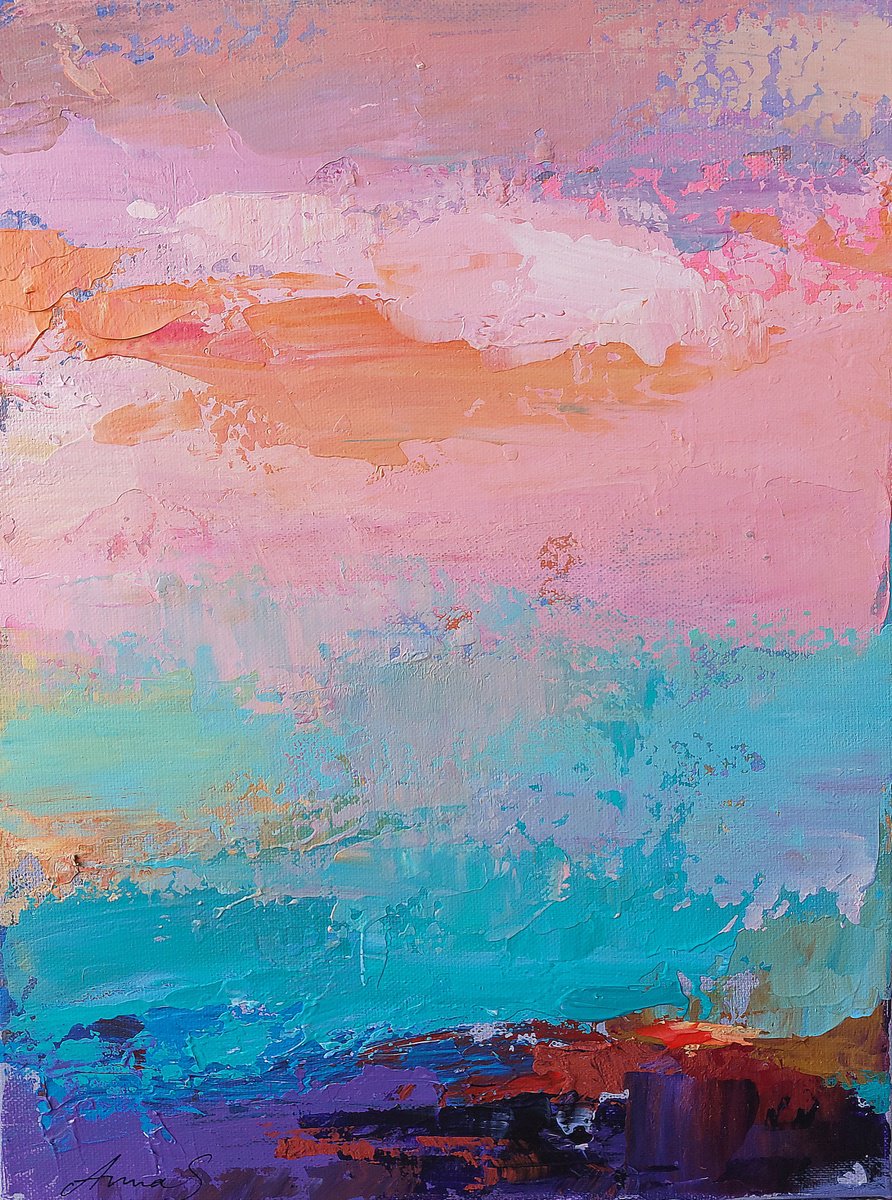 Organic Abstract Acrylic Painting By Anna Silabrama, 12 X 16, - ?Before Sunset Dreams - ?, Original Artwork