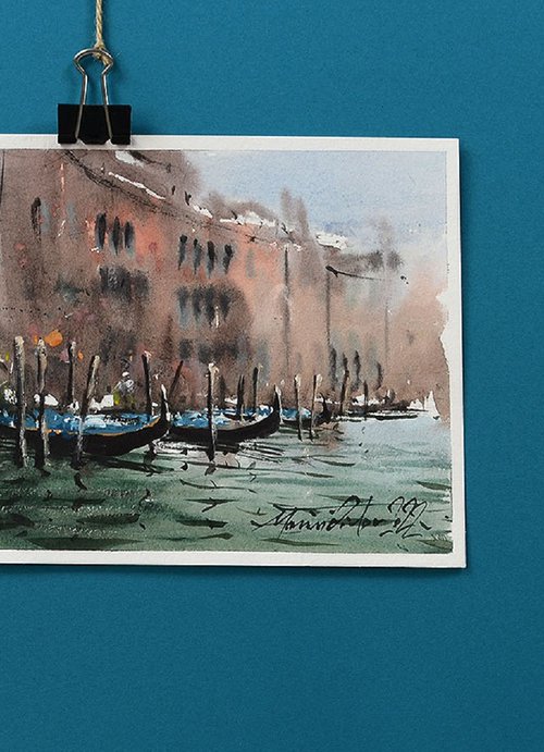 Grand Canal Venice, Original colorful watercolour venetian scenery. by Marin Victor