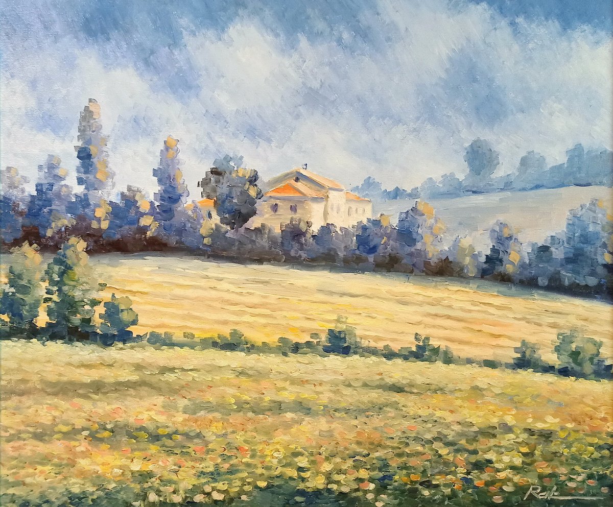 Impressionistic Landscape Oil Painting By Oleh Rak, 24 X 20", The House On The Hills, Original Artwork
