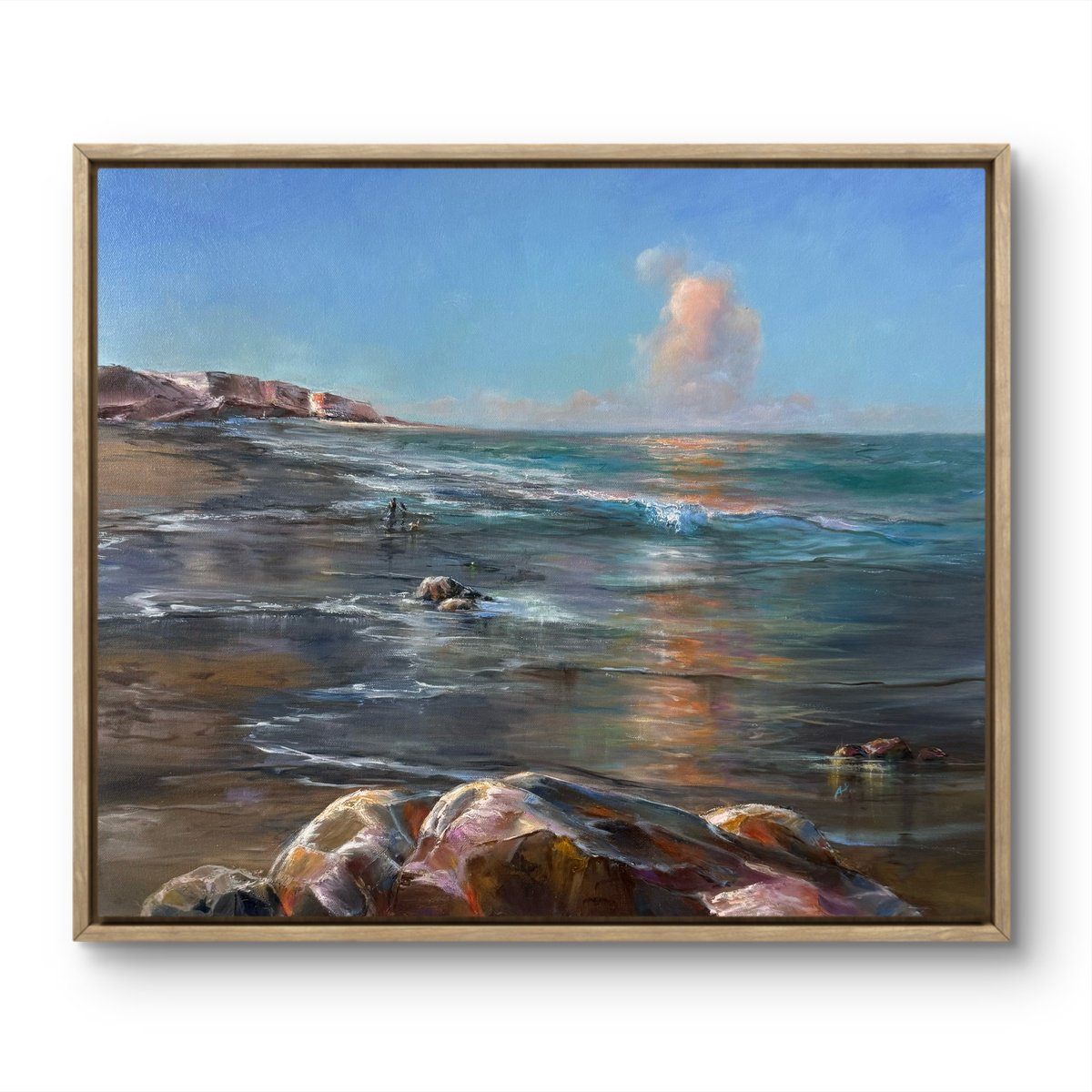 Photorealistic Landscape Oil Painting By Alesia Yeremeyeva, 24 X 20, Dog Walking Down The Beach, Original Artwork