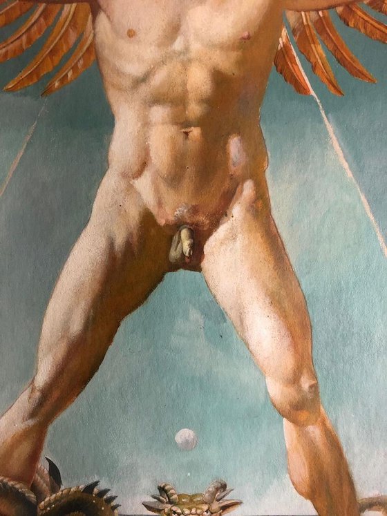 The Vitruvian Man (L'Uomo Vetruviano) Tempera on Paper Painting