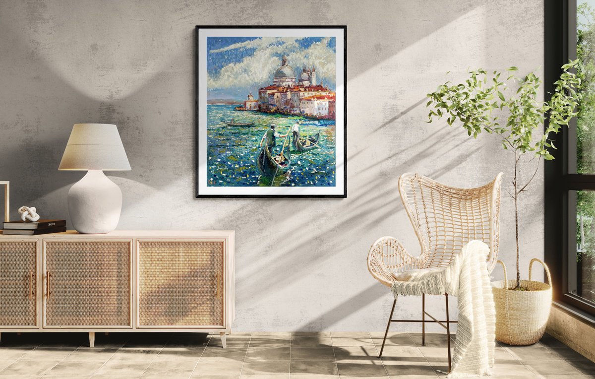 Impressionistic Landscape Oil Painting By Evgeny Chernyakovsky, 24 X 27, Morning In Venice, Original Artwork