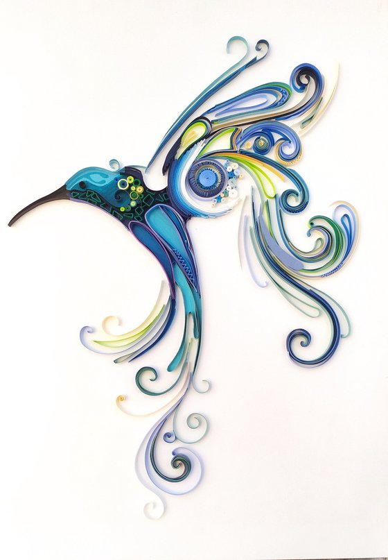 Flying hummingbird paper art