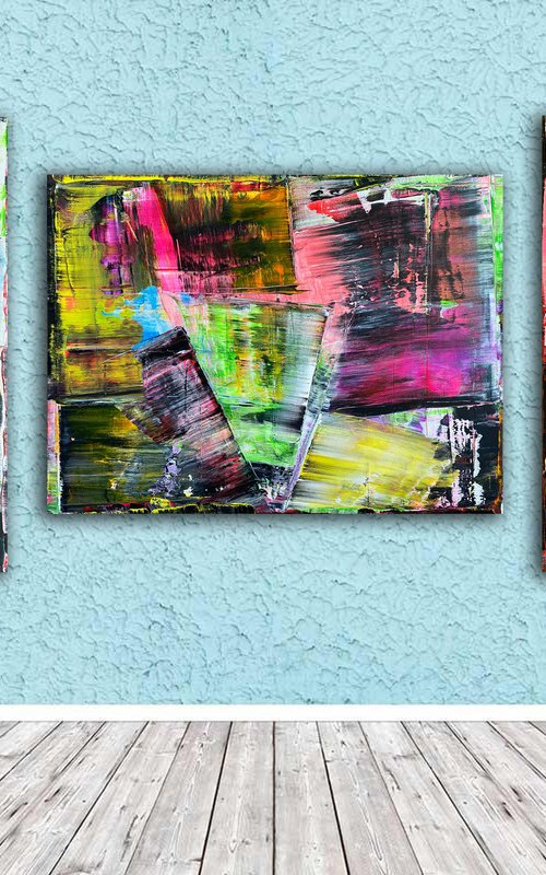 "We're All Mad Here" - Save As A Series - Original PMS Large Abstract Acrylic Painting Triptych On Canvas - 100" x 40" by Preston M. Smith (PMS)