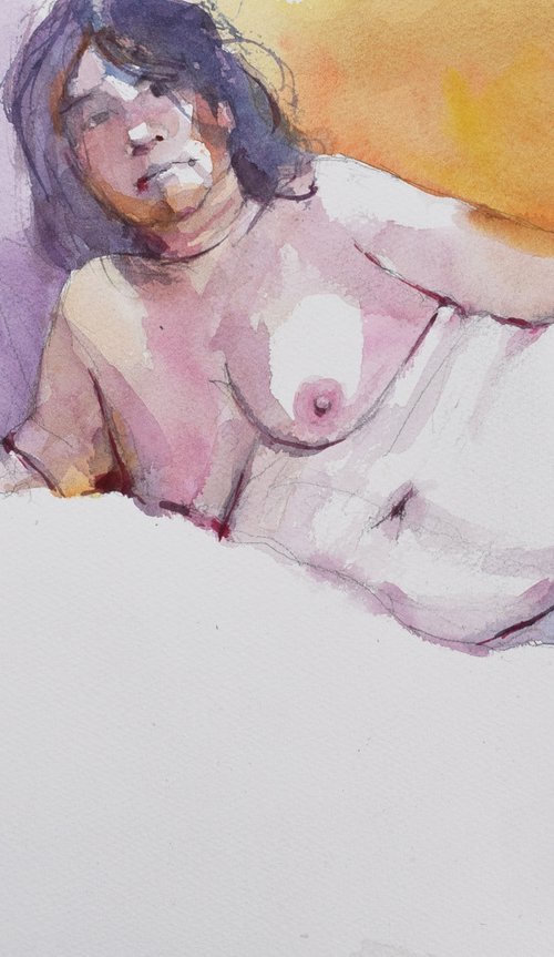nude on the bed 4 by Goran Žigolić Watercolors