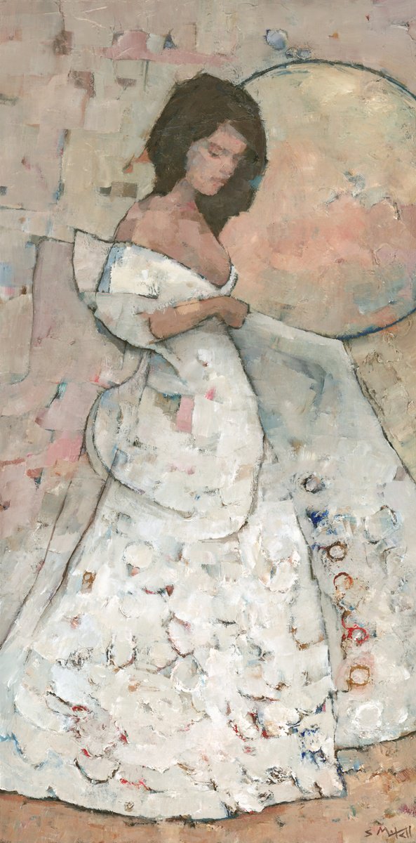 Impressionistic Portrait Acrylic Painting By Steve Mitchell, 13 X 25", Lunar Bride, Original Artwork