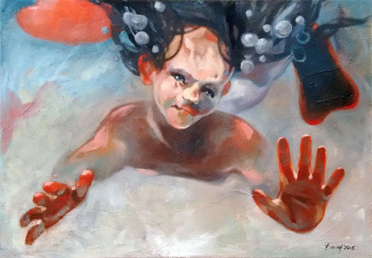 Portrait Painting By Olga David, 39 X 28", Ozean Bub, Original Artwork