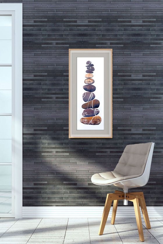 Zen stones - Eleven stones #2 (banded balancing stones lino/monoprint)