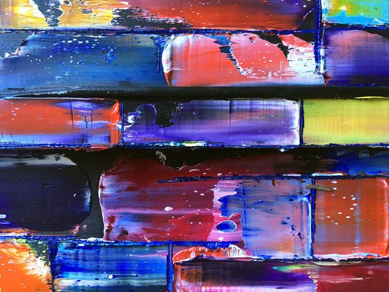 "The Pixel Variations" - FREE USA SHIPPING - Original Triptych PMS Mixed Media Sculptural Paintings On Wood, Framed -  65 x 26 inches