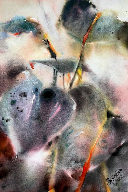 Filodendron 6 color - original floral watercolor by Anna Boginskaia