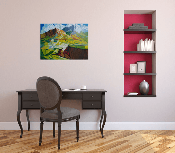 Cubism - Mountains - 2 (60x80cm, cubism, oil painting, ready to hang)