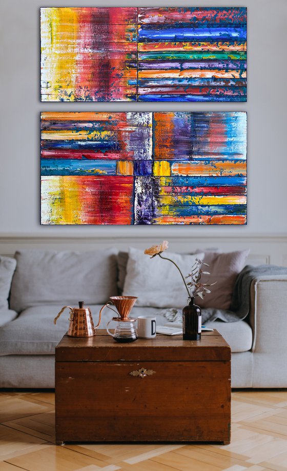 "I Want Candy" - Original PMS Large Oil Painting Diptych on Recycled Wooden Panels - 48 x 48 inches