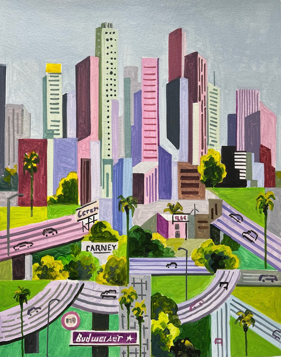 Urban And Pop Acrylic Painting , Los_Angeles-Downtown-02 By Andre Baldet, 13 X 17, Artwork For Sale On Artfinder
