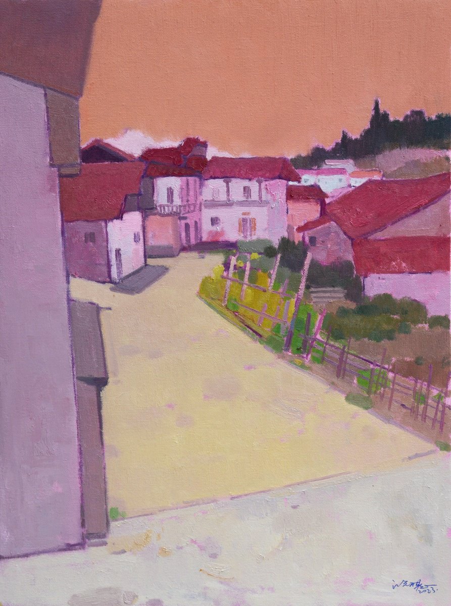 Impressionistic Landscape Oil Painting By Jianzhe Chon, 24 X 31, Landscape Oil Painting:chinese Village 100, Original Artwork