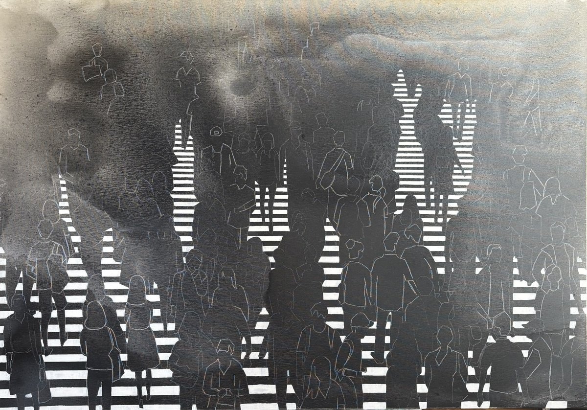 Urban And Pop Cityscapes Acrylic Painting By Martta Garcia, 46 X 32", In The Darck It Is Clear, Original Artwork