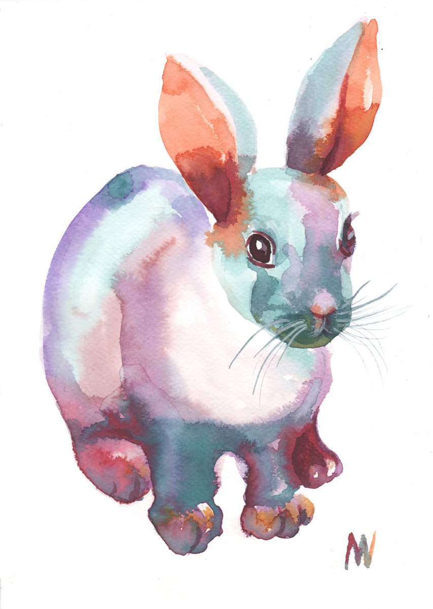 Bunny.4- ORIGINAL WATERCOLOR ANIMAL PAINTING. by Mag Verkhovets